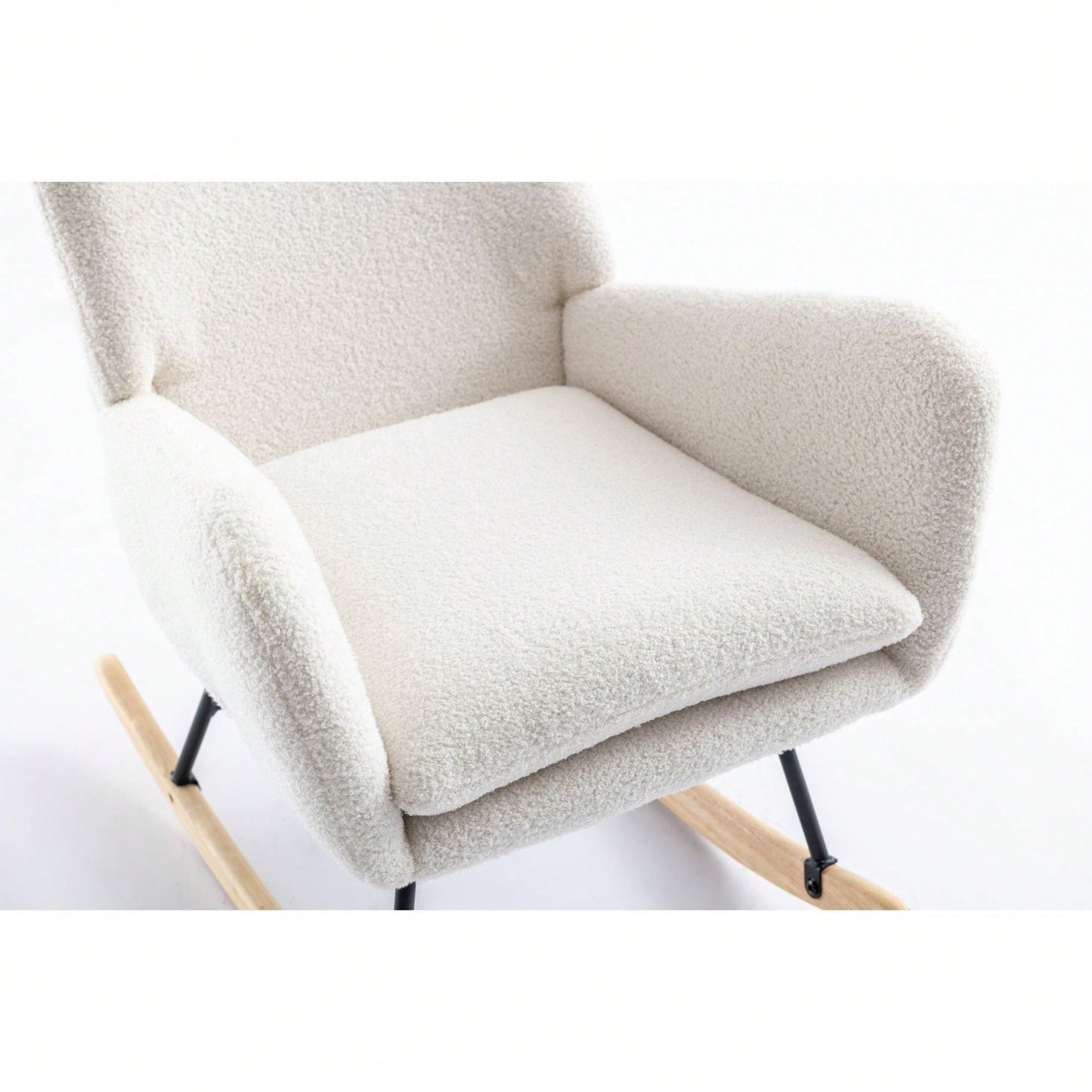 Soft Teddy Velvet Rocking Chair 35.5 Inch Wingback Glider for Nursery Living Room Bedroom Safe Solid Wood Base