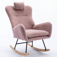 Soft Teddy Velvet Rocking Chair 35.5 Inch Wingback Glider for Nursery Living Room Bedroom Safe Solid Wood Base