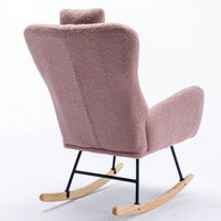 Soft Teddy Velvet Rocking Chair 35.5 Inch Wingback Glider for Nursery Living Room Bedroom Safe Solid Wood Base