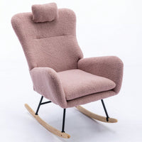 Soft Teddy Velvet Rocking Chair 35.5 Inch Wingback Glider for Nursery Living Room Bedroom Safe Solid Wood Base