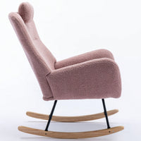 Soft Teddy Velvet Rocking Chair 35.5 Inch Wingback Glider for Nursery Living Room Bedroom Safe Solid Wood Base