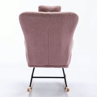 Soft Teddy Velvet Rocking Chair 35.5 Inch Wingback Glider for Nursery Living Room Bedroom Safe Solid Wood Base