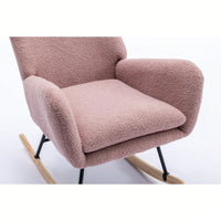 Soft Teddy Velvet Rocking Chair 35.5 Inch Wingback Glider for Nursery Living Room Bedroom Safe Solid Wood Base