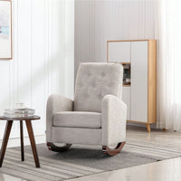 High Back Rocking Chair Nursery Chair .Comfortable Rocker Fabric Padded Seat .Modern High Back Armchair