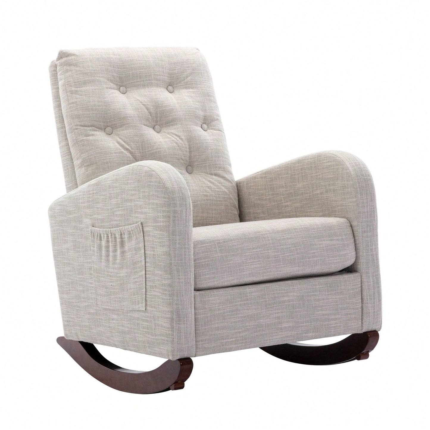 High Back Rocking Chair Nursery Chair .Comfortable Rocker Fabric Padded Seat .Modern High Back Armchair