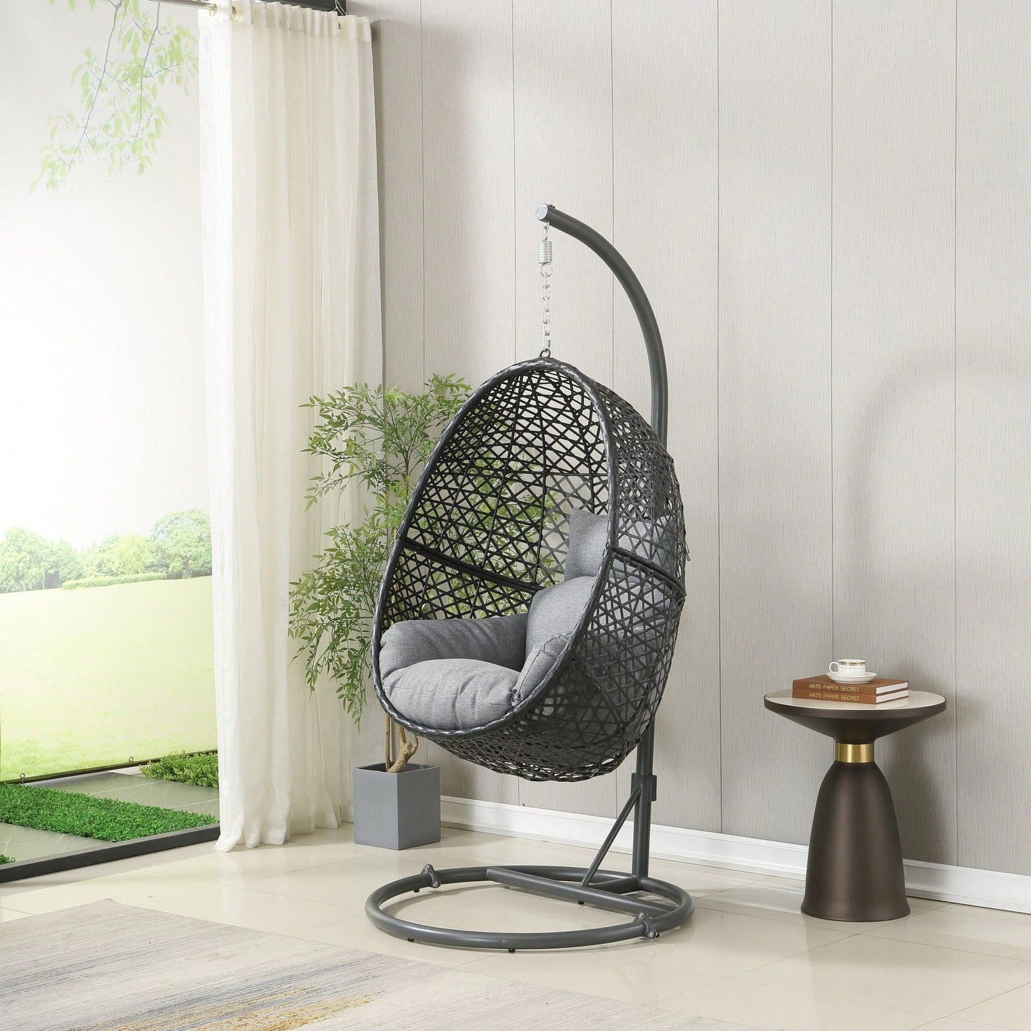 Patio PE Rattan Swing Chair With Stand For Balcony, Courtyard