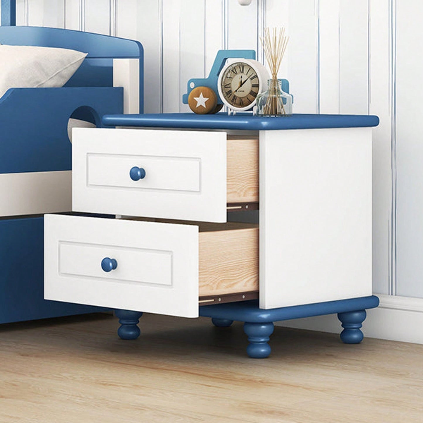 Wooden Nightstand With Two Drawers For Kids,End Table For Bedroom