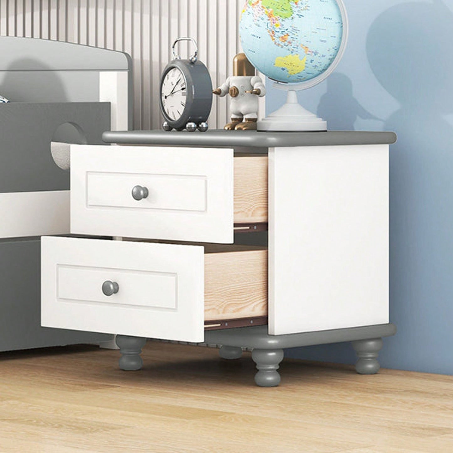 Wooden Nightstand With Two Drawers For Kids,End Table For Bedroom