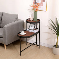 2-Tier Black Side Table with Storage for Living Room Metal Frame Wooden End Table Sofa Table