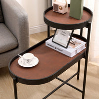 2-Tier Black Side Table with Storage for Living Room Metal Frame Wooden End Table Sofa Table