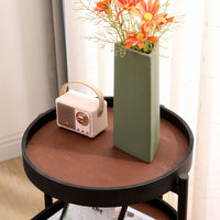 2-Tier Black Side Table with Storage for Living Room Metal Frame Wooden End Table Sofa Table