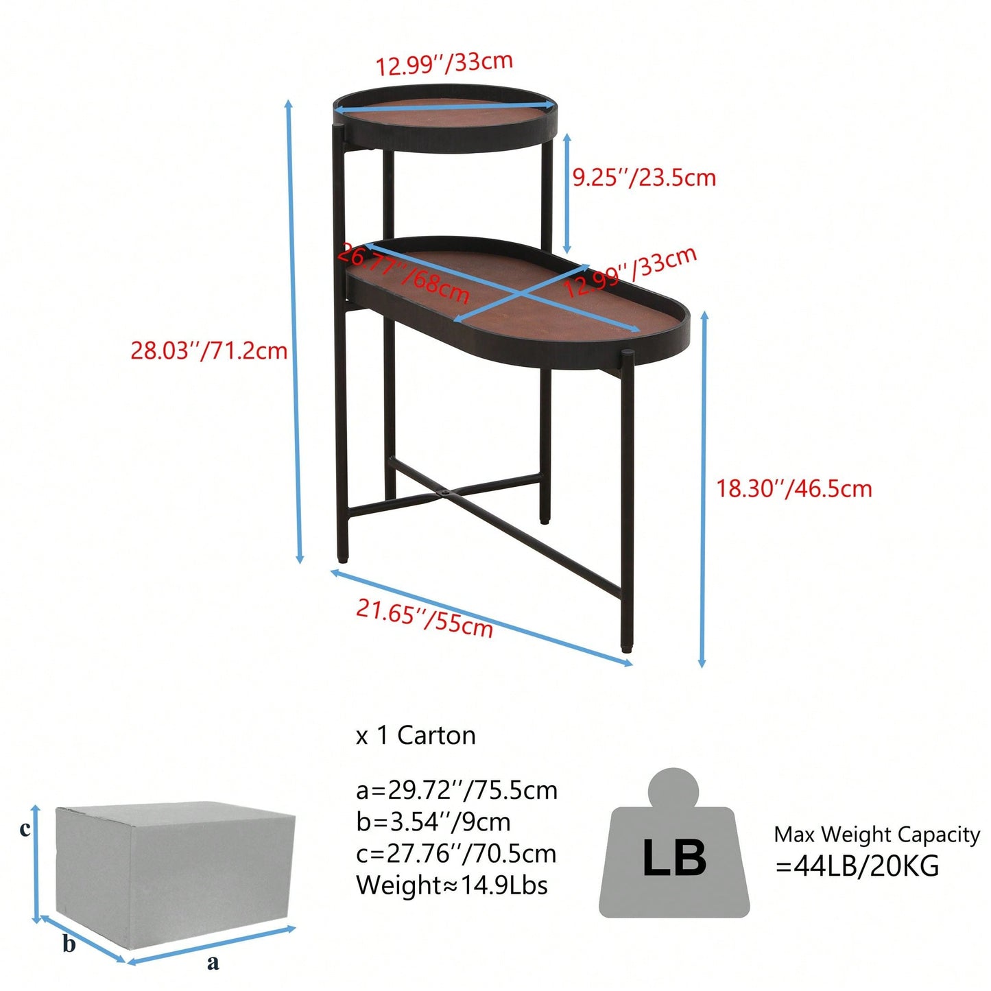 2-Tier Black Side Table with Storage for Living Room Metal Frame Wooden End Table Sofa Table