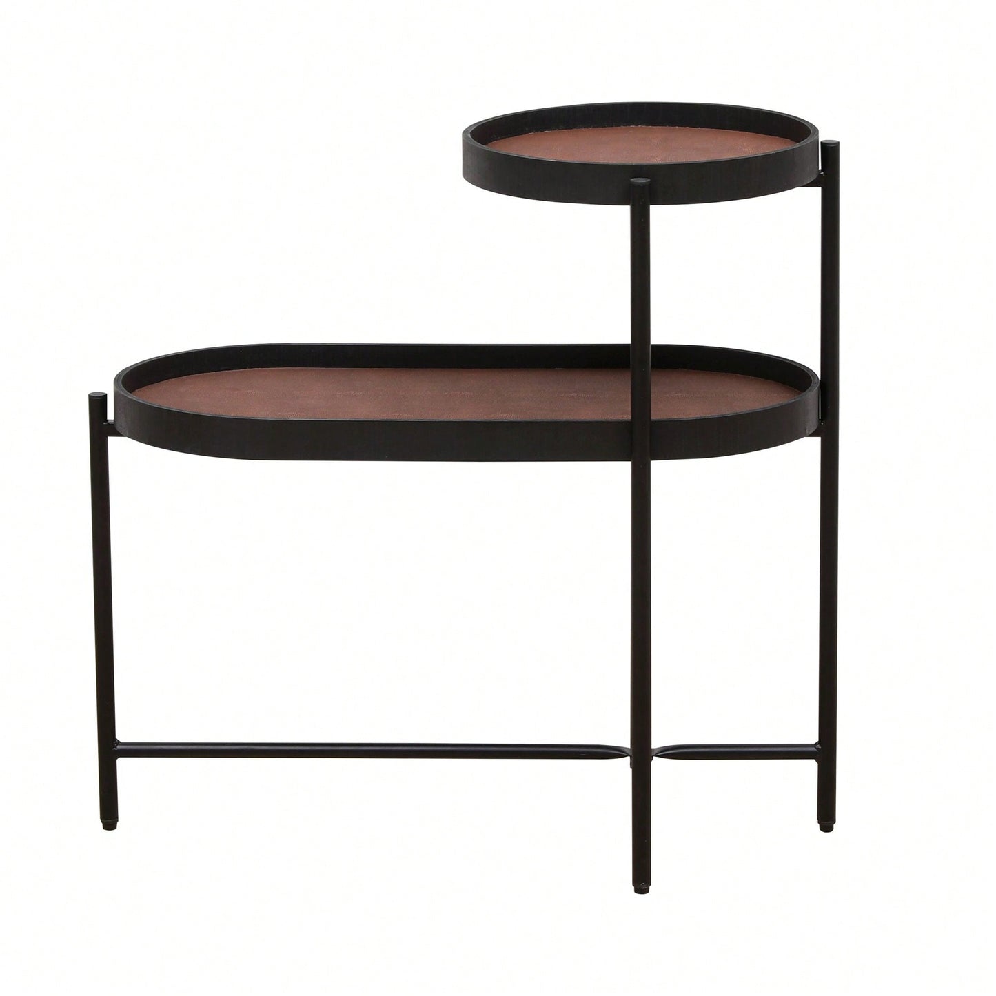 2-Tier Black Side Table with Storage for Living Room Metal Frame Wooden End Table Sofa Table