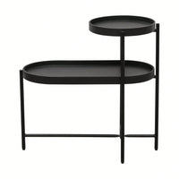 2-Tier Black Side Table with Storage for Living Room Metal Frame Wooden End Table Sofa Table