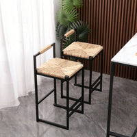 Water Hyacinth Woven Bar Stools With Back Support, Counter Height Dining Chairs For Kitchen, Home, Office