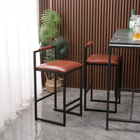 2 Counter Height Barstools Kitchen Island Stools With Back Modern Armless Metal Legs & PU Gray Upholstered Chairs