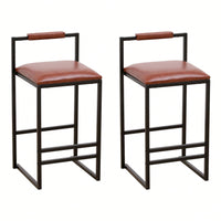 2 Counter Height Barstools Kitchen Island Stools With Back Modern Armless Metal Legs & PU Gray Upholstered Chairs