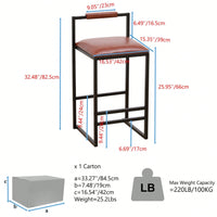 2 Counter Height Barstools Kitchen Island Stools With Back Modern Armless Metal Legs & PU Gray Upholstered Chairs