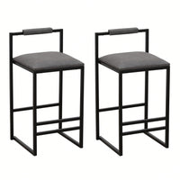 2 Counter Height Barstools Kitchen Island Stools With Back Modern Armless Metal Legs & PU Gray Upholstered Chairs