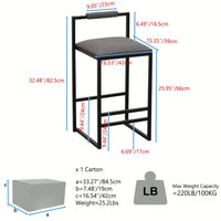 2 Counter Height Barstools Kitchen Island Stools With Back Modern Armless Metal Legs & PU Gray Upholstered Chairs