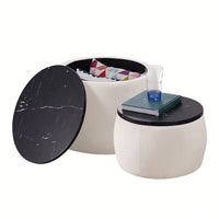 Set Of 2 Nesting Round Storage Ottoman, Coffee Table Footstool With MDF Cover For Living Room