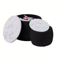 Set Of 2 Nesting Round Storage Ottoman, Coffee Table Footstool With MDF Cover For Living Room