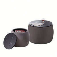 Set Of 2 Nesting Round Storage Ottoman, Coffee Table Footstool With MDF Cover For Living Room