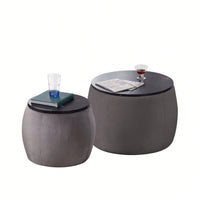 Set Of 2 Nesting Round Storage Ottoman, Coffee Table Footstool With MDF Cover For Living Room