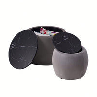 Set Of 2 Nesting Round Storage Ottoman, Coffee Table Footstool With MDF Cover For Living Room