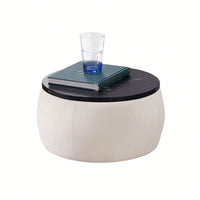 Round Ottoman With Storage For Living Room, Coffee Table, Foot Rest, Footstool, End Table - With Reversible Lid Tray