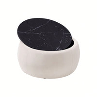 Round Ottoman With Storage For Living Room, Coffee Table, Foot Rest, Footstool, End Table - With Reversible Lid Tray