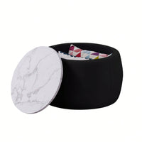 Round Ottoman With Storage For Living Room, Coffee Table, Foot Rest, Footstool, End Table - With Reversible Lid Tray