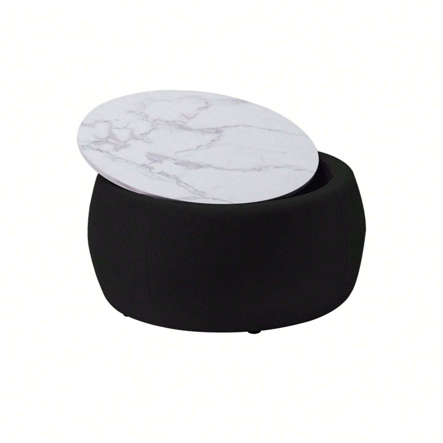 Round Ottoman With Storage For Living Room, Coffee Table, Foot Rest, Footstool, End Table - With Reversible Lid Tray