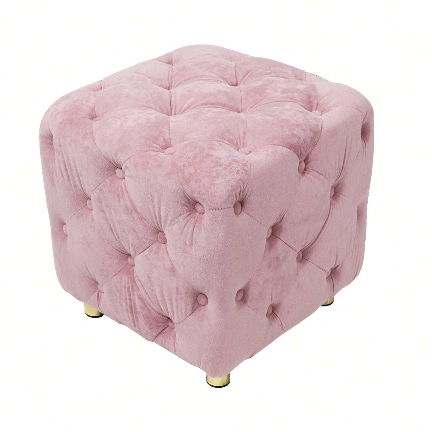 Stylish Velvet Upholstered Ottoman Small End Table Soft Foot Stool Makeup Chair Comfortable Accent Seat for Living Room Bedroom Entryway