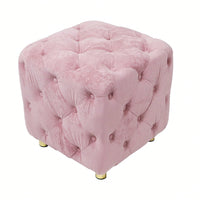 Stylish Velvet Upholstered Ottoman Small End Table Soft Foot Stool Makeup Chair Comfortable Accent Seat for Living Room Bedroom Entryway