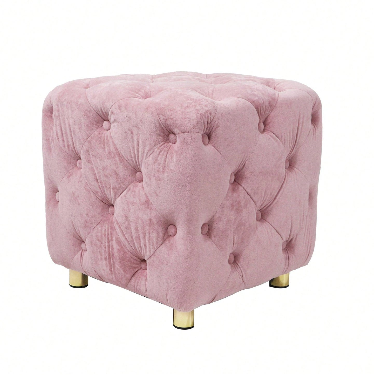 Stylish Velvet Upholstered Ottoman Small End Table Soft Foot Stool Makeup Chair Comfortable Accent Seat for Living Room Bedroom Entryway