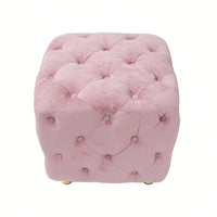 Stylish Velvet Upholstered Ottoman Small End Table Soft Foot Stool Makeup Chair Comfortable Accent Seat for Living Room Bedroom Entryway