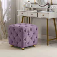 Stylish Velvet Upholstered Ottoman Small End Table Soft Foot Stool Makeup Chair Comfortable Accent Seat for Living Room Bedroom Entryway