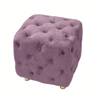 Stylish Velvet Upholstered Ottoman Small End Table Soft Foot Stool Makeup Chair Comfortable Accent Seat for Living Room Bedroom Entryway