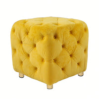 Stylish Velvet Upholstered Ottoman Small End Table Soft Foot Stool Makeup Chair Comfortable Accent Seat for Living Room Bedroom Entryway