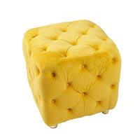 Stylish Velvet Upholstered Ottoman Small End Table Soft Foot Stool Makeup Chair Comfortable Accent Seat for Living Room Bedroom Entryway