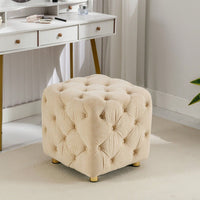 Stylish Velvet Upholstered Ottoman Small End Table Soft Foot Stool Makeup Chair Comfortable Accent Seat for Living Room Bedroom Entryway