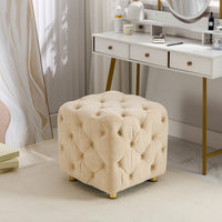 Stylish Velvet Upholstered Ottoman Small End Table Soft Foot Stool Makeup Chair Comfortable Accent Seat for Living Room Bedroom Entryway