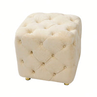 Stylish Velvet Upholstered Ottoman Small End Table Soft Foot Stool Makeup Chair Comfortable Accent Seat for Living Room Bedroom Entryway