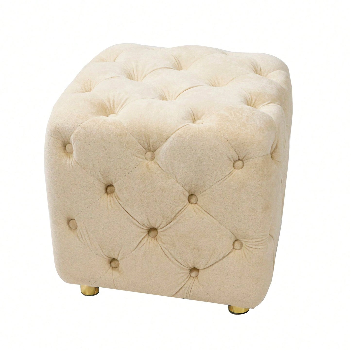 Stylish Velvet Upholstered Ottoman Small End Table Soft Foot Stool Makeup Chair Comfortable Accent Seat for Living Room Bedroom Entryway