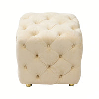 Stylish Velvet Upholstered Ottoman Small End Table Soft Foot Stool Makeup Chair Comfortable Accent Seat for Living Room Bedroom Entryway