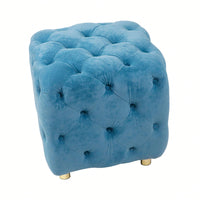 Stylish Velvet Upholstered Ottoman Small End Table Soft Foot Stool Makeup Chair Comfortable Accent Seat for Living Room Bedroom Entryway