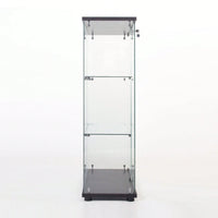 Two Door Glass Cabinet Glass Display Cabinet With 3 Shelves, Black