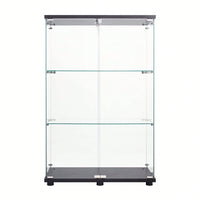 Two Door Glass Cabinet Glass Display Cabinet With 3 Shelves, Black