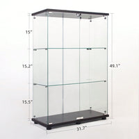 Two Door Glass Cabinet Glass Display Cabinet With 3 Shelves, Black